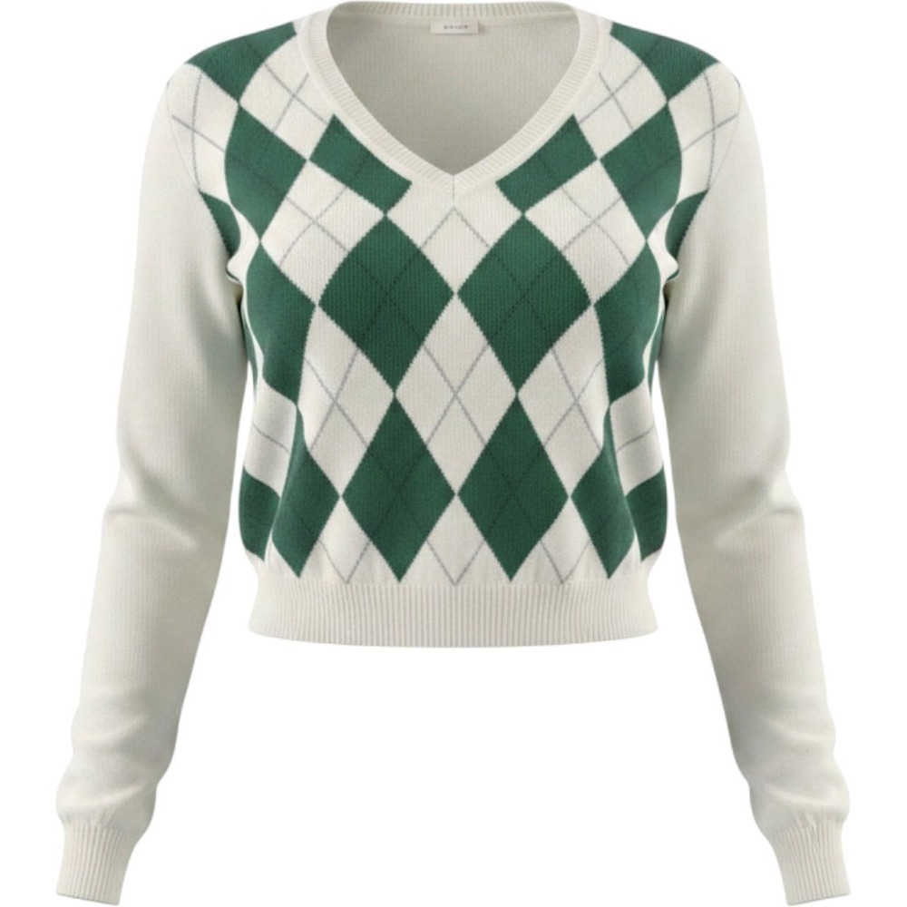 Brandy Melville‎ John Galt Argyle Sweater Green Cream One Size Preppy